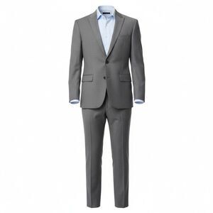 EGARA Slim Fit Mens 2 Piece suit Blazer Jacket 42L - Pants 36Wx34L Gray Wool